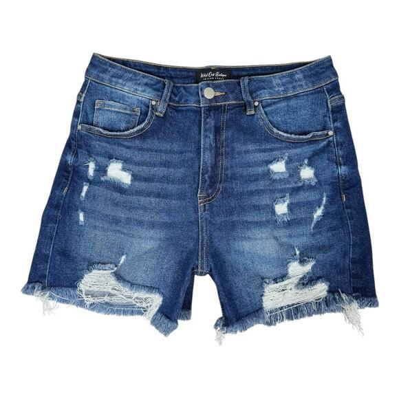Risen Jeans Ryder Denim Shorts Large High Waisted Distressed Cutoffs Stretchy - Picture 1 of 9